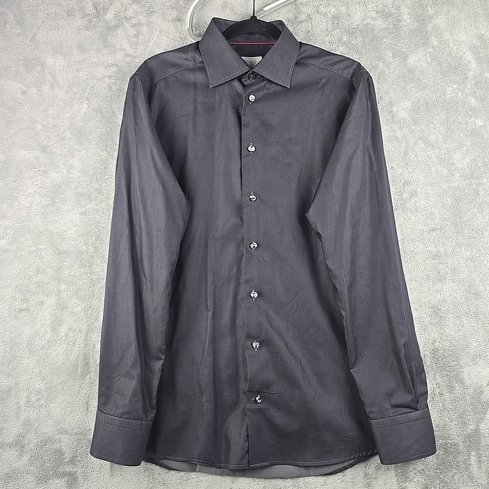 Eton Slim Fit Dress Shirt Mens Sz 15.75 Gray Micro Dot Button‎ Up Modern Cutaway